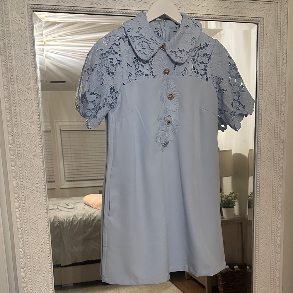 Light Blue Lace Collar Dress